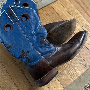 Ariat Brown Foot Blue Shaft Western Cowboy Boots